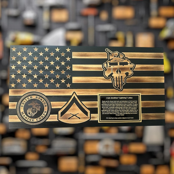 Handcrafted Wooden American Flag Plaque for Custom Military Awards and Retirement Gifts
