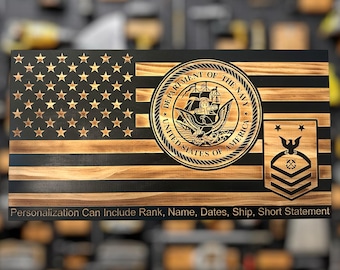 Personalized Navy American Flag Military Plaque: Patriotic Gift for Sailors, Veterans & Personnel