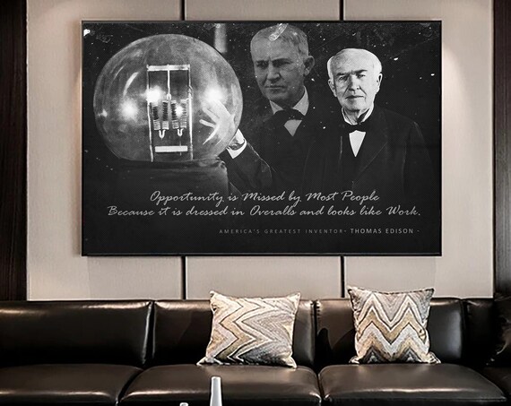 THOMAS EDISON - Motivational Wall Art Canvas Prints / Office Decor Modern Art / INVENTOR Gift, Custom Motivation, Framed Ready-To-Hang