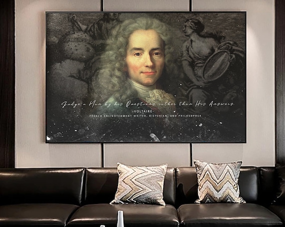 Voltaire Phrase & Quote for Classroom Decor, Library Decor, Office Decor, Large Wall Art, Antique and Famous Historic, Framed Ready-To-Hang
