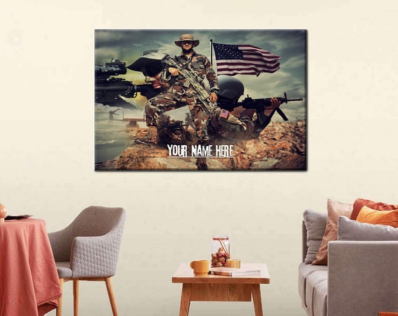 Military Sign-US Army-Navy Sign-Custom Sign-Personalized Wood Sign-Veterans Day Gift- Father's Day (Framed Ready-To-Hang) American Flag Gift