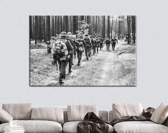 Historic WW2 American Soldiers Through the Woods Print on Canvas, Framed Ready-to-Hang, US military patriotic gift, Gift ideas for veterans