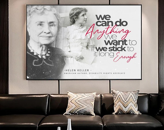 Hellen Keller Quote- Motivation Wall Art Canvas Prints / Office Decor Modern Art / Black and White Edition / Modern, Framed Ready-To-Hang