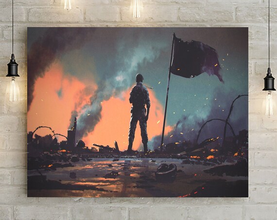 US Soldier Scene, Animated, US Marines, US Army gift idea, Very Patriotic Scene, Military Art Canvas, Military Decor, Military Gift