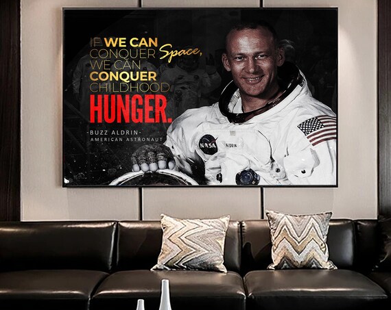 Framed Canvas Home Artwork Decoration Buzz Aldrin Childhood Hunger Motivational Scenery Canvas Wall Art for Living Room, Bedroom