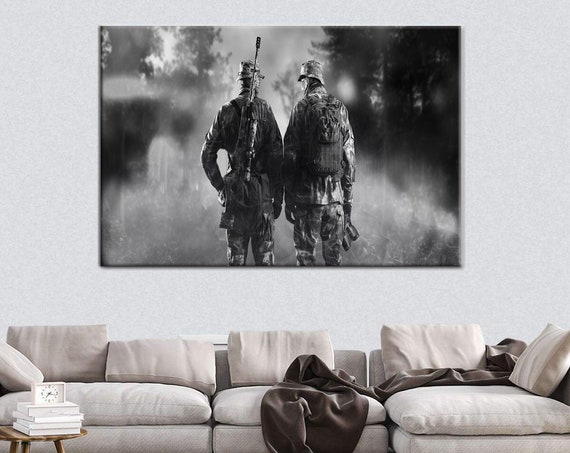 Two American Soldiers, Modern Patriotic Art, Military Home Decor - U.S. Military Wall Art