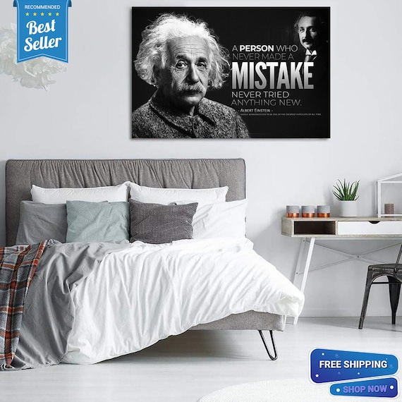 Albert Einstein, Einstein Learning Inspiring Quote Motivational Canvas Wall Art Print Inspirational Mathematician, Framed Ready-To-Hang