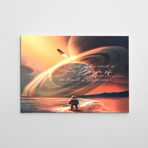 SPACE ART 'Left Behind', Modern Wall Art On Canvas, Abstract Art, Napoleon Hill Quote, Ocean Scene, Rocket Ships, Kids Art, Classroom Decor
