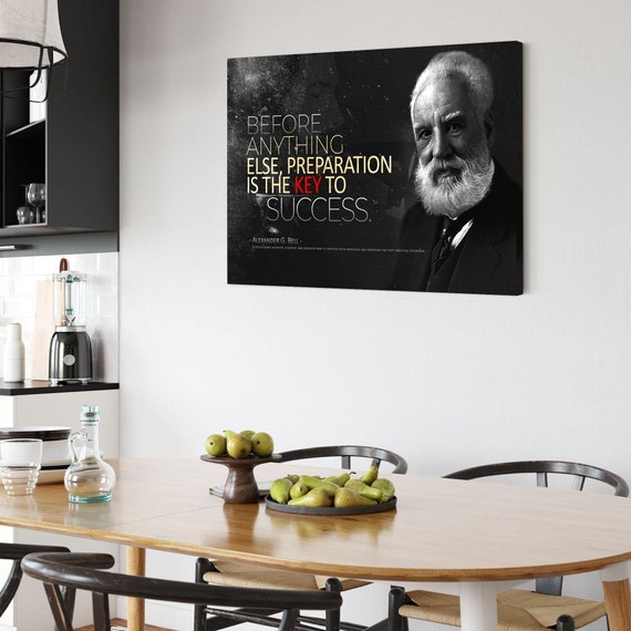 Alexander Graham Bell Quote Black Edition - The Telephone, Preparation To Success, Canvas Print Art Home Décor, Framed Ready-To-Hang