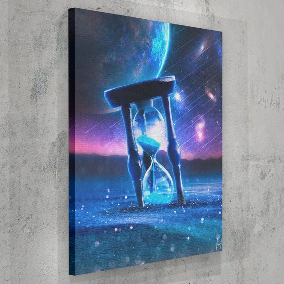 Hourglass Office Decor Motivational Wall Art Canvas Prints Entrepreneur Inspirational Abstract Cosmos Universe, Framed Ready-To-Hang