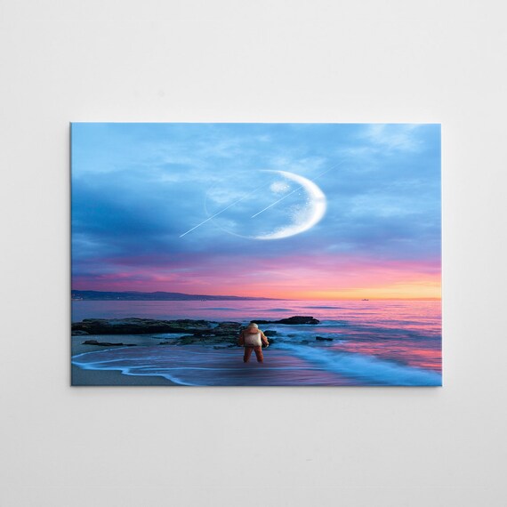 SPACE ART - ABSTRACT Art - Framed Canvas Art - Alone Astronaut, Astrology Home Décor Art - Above Bed Art, Framed Ready-To-Hang