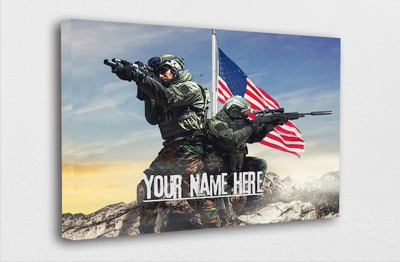 Custom Patriotic Print, American Wall Decor, Home Decor, Military Artwork, Art Print, Handmade, CANVAS WITH Wooden Frame, Made in the USA