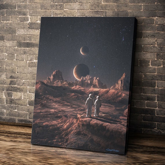 Astronaut On Moon Space Canvas Wall Art Design | Poster Print Decor for Home & Office Decoration I Artwork, Framed Ready-To-Hang