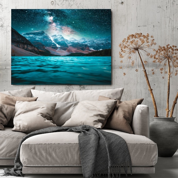 Water Over The Sky Reflection Pure Canvas Print Wall Art, Scenic Landscape, Lake, River - Giclee Home Art Decor, Framed Ready-To-Hang
