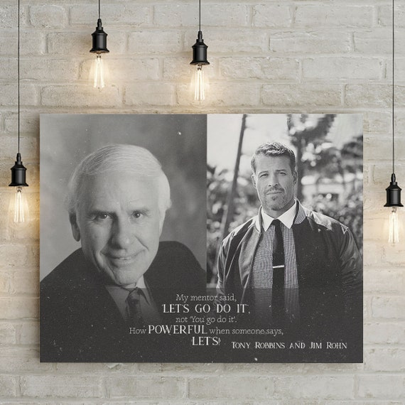 Wall Art Gift For Men | Gift For Him | Personalized Gift Printable Wall Art Illustration - Jim Rohn and Tony Robbins, Framed Ready-To-Hang