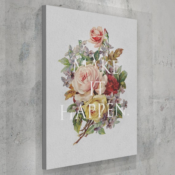 Make It Happen In Life Quote | Home Typography Decor Canvas Art | Inspirational Wall Art Home Decor, Framed Ready-To-Hang