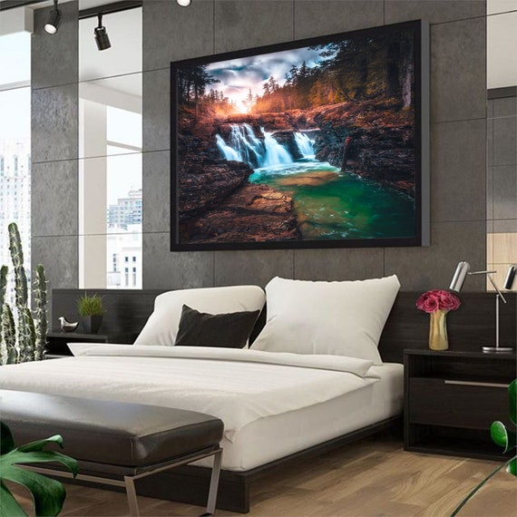 Waterfall Art Canvas | Natural Landscape | Nature Prints | Landscape Painting | Waterfall | Large Wall Art | Luxury, Framed Ready-To-Hang