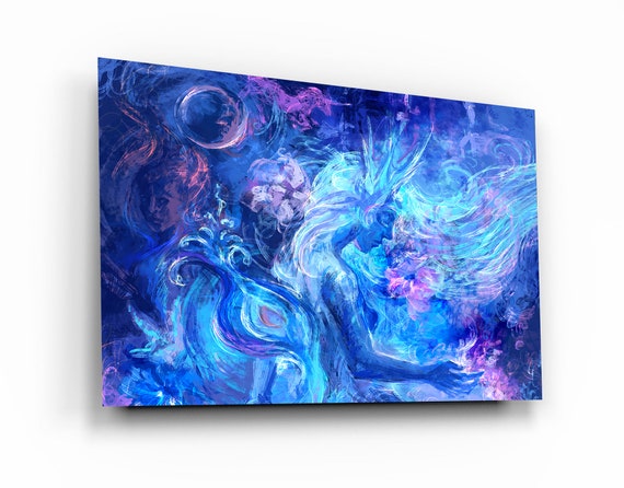 Premium Glass Wall Arts - Blue Guardian Angels - Housewarming Gift - Exclusive Home Decor - Glass Art - Wall Art - Interior Design, Spirit.
