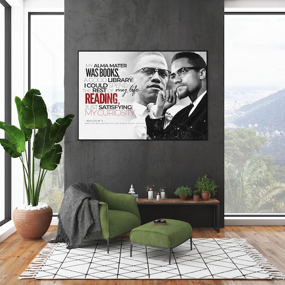 Malcolm X Wall Art, Civil Rights Poster, African American Art, Library Decor Large Wall Art, New Home 48x36", Framed Ready-To-Hang