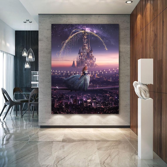Cinderella in the city • Walt Disney • Works of art for a princess, gift for her, gift for kids, nursery cinderella, Framed Ready-To-Hang