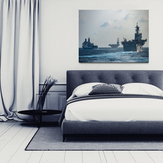 Navy Battleships Home Decor Wall Art | Patriotic Art US Navy | Canvas Wall Decor | US Navy Ocean Ships Personalized, Framed Ready-To-Hang