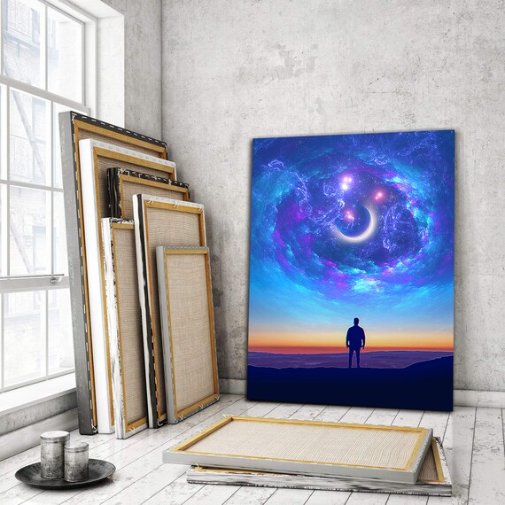 Beautiful Blue Home Decor Wall Art | "Space" | Future | Modern | Wall Art Home Decor Ideas | Office | Art Canvas, Framed Ready-To-Hang
