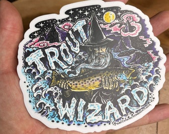 TROUT WIZARD Vinyl Fly Fishing Trout sticker limited edition LARGE