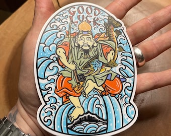 Ebisu Japanese God of Fisherman Good Luck Brown Trout Vinyl Fly Fishing sticker LARGE