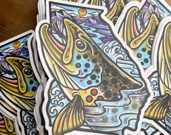 Sweet Georgia Brown Trout purple chubby fly fishing sticker