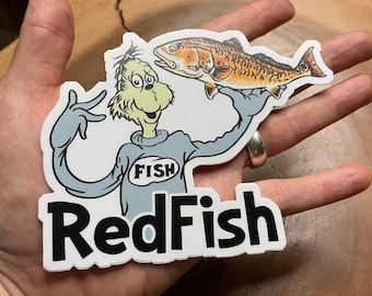 Dr. Seuss inspired Red Fish Vinyl Fly Fishing sticker LARGE
