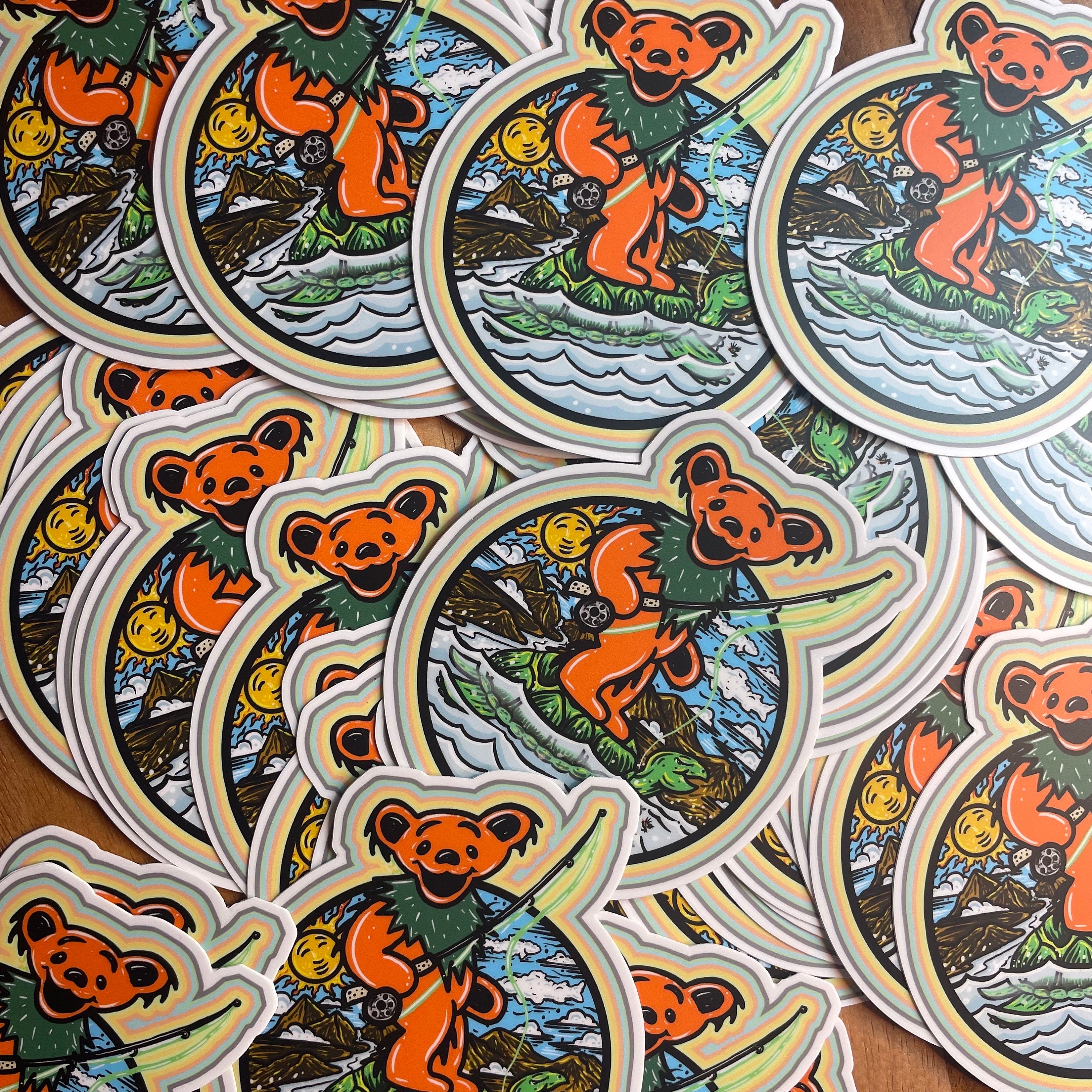 Fishing Bear on Terrapin   Vinyl Fly Fishing Trout sticker.
