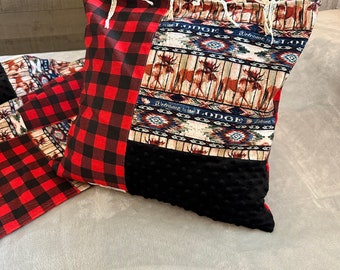 Free delivery eligible see in description. Red plaid cushion cover with moose fits 18X18 or 20X20 cushions