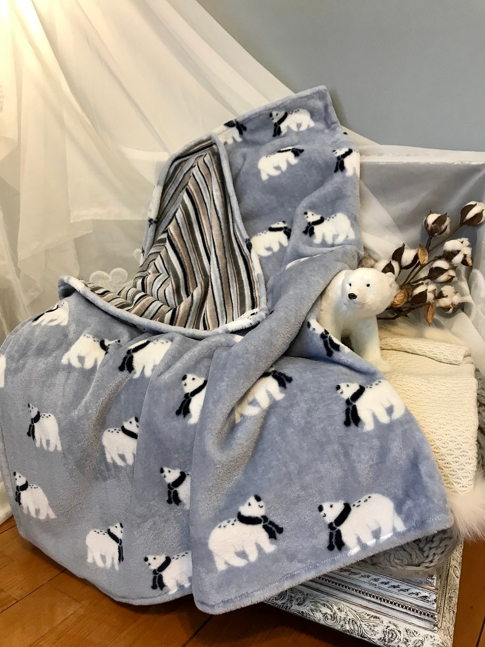 Reversible minky blanket polar bear Etsy