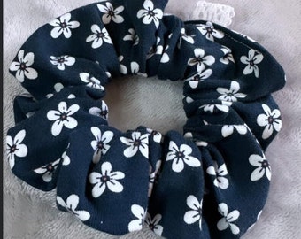 Dark blue floral hair scrunchie for adults