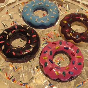 Donut | Doughnut | Pretend Food | Dessert | Cement | Concrete | Magnet | Refrigerator Magnets | Set of Four | Gift