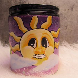 Tarro de almacenamiento de arcoíris con cara sonriente psicodélica pintado a mano ***Gran regalo***