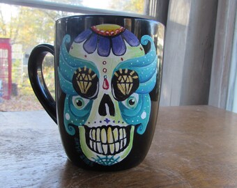 Sugar Skull Hand Painted Coffee Mug