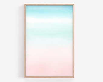 Peaceful Aqua & Peach Wash Abstract Watercolor Print | Wall Art | Office Decor | Yoga Studio Decor | Wall Decor | Beachy Decor | Beachy Art