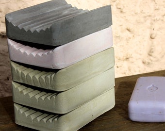 Seifenablage Seifenschale aus Beton mit Rillen, imprägniert, hellgrau, dunkelgrau oder rosa