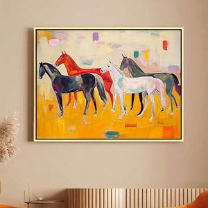 Colorful Horse Oil Painting on Canvas Original White& Black Horse Canvas Wall Art Modern Minimalist Animal Painting for Living Room Bedroom