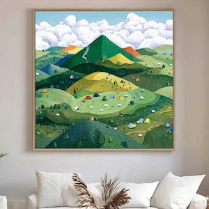 Hand-Painted Green Mountain Landscape Oil Painting: Niche Art Decor