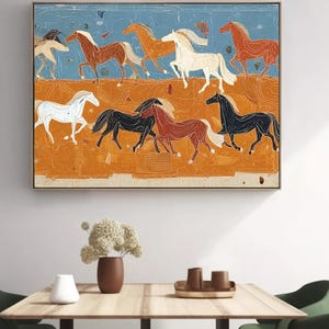 Colorful Horse Painting On Ccanvas, Horse Artwork Gray Horse Canvas Wall Art Modern Minimalist Animal Painting for Living Room Bedroom