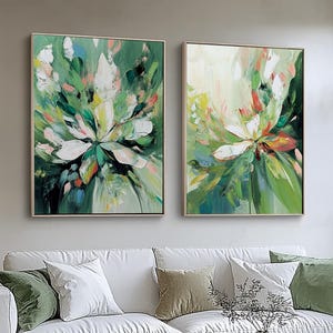 Abstract Flower Framed Canvas Art: Vintage Botanical Landscape, Set of 2