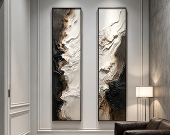 Lot de 2 oeuvres d'art murales abstraites en plâtre texturé, décoration Japandi neutre