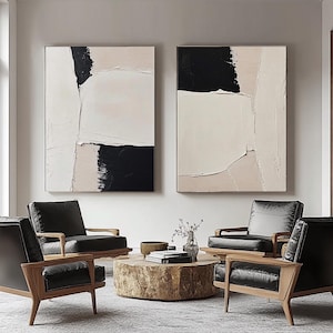 Beige & Black Texture Canvas Art (Set of 2): Neutral Wabi-Sabi Painting