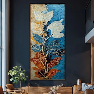 Smal canvas schilderij bladgoud: kleurrijke moderne verticale muurkunst
