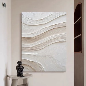 Large Nordic White 3D Texture Painting: Abstract Oil on Canvas
