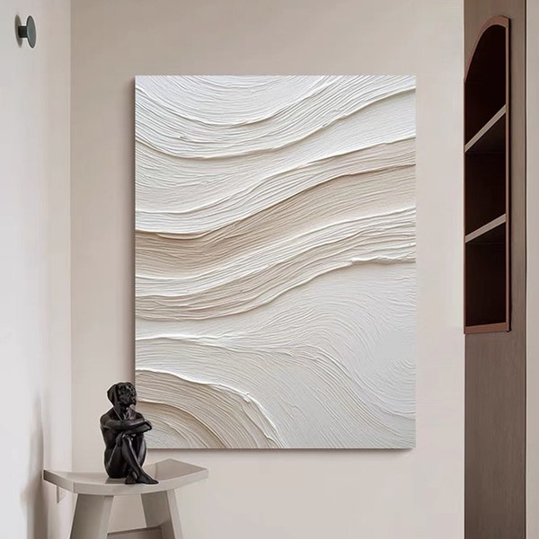 Large Nordic White Abstract Wall White 3D Texture Painting, White Painting Abstract Oil Painting Original Canvas, White Art