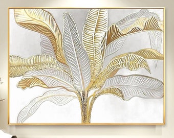 Gold Leaf Abstract Canvas Painting: Light Luxury Wall Art