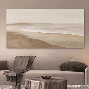 Calming Landscape Painting, Neutral Landscape, Light Beige Aesthetic, Acrylic Painting, Minimalist Art, horizontal painting